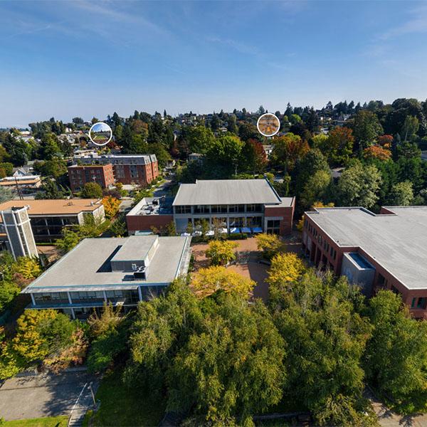 An aerial view of the residence halls on the SPU campus